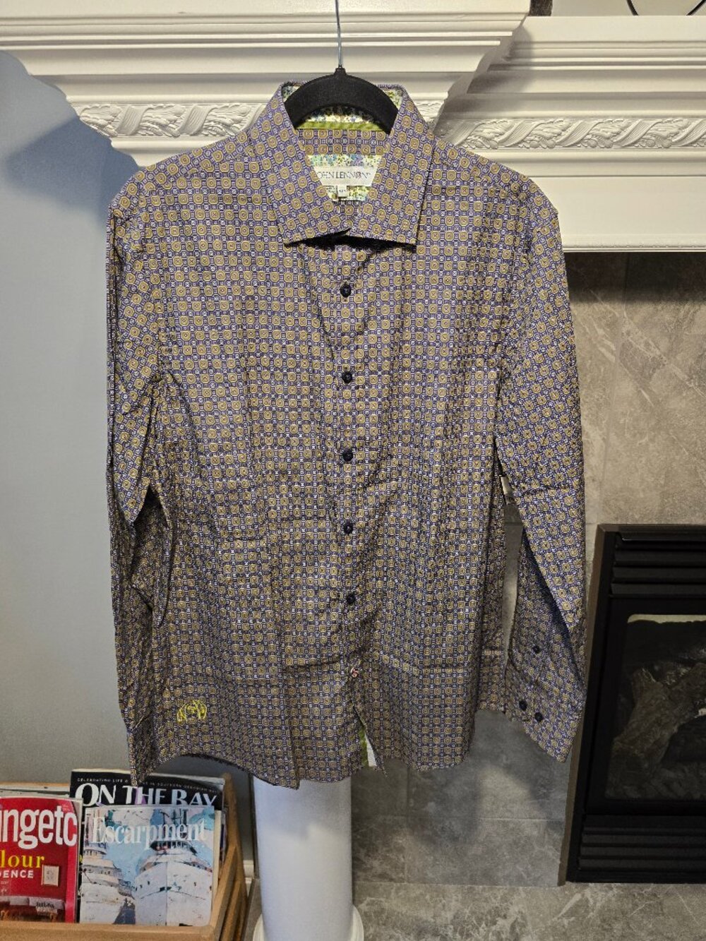NWT John Lennon English Laundry mens Retro geometric medallion dress shirt in M - Picture 2 of 9
